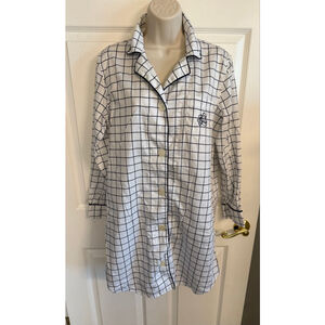 Lauren Ralph Lauren White/Navy Classic Sleep Shirt 100% Cotton Monogram Logo Med